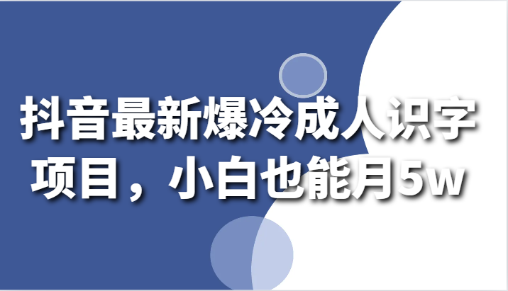 抖音最新爆冷成人识字项目，小白也能月5w-爱项目