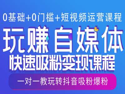 0基础+0门槛+短视频运营课程，玩赚自媒体快速吸粉变现课程，一对一教玩转抖音吸粉爆粉-爱项目
