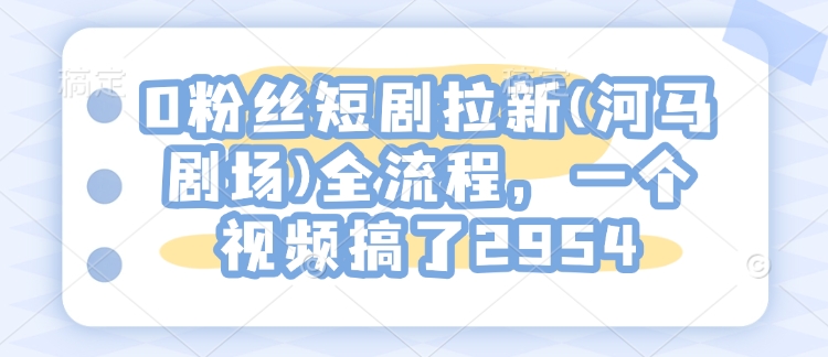 0粉丝短剧拉新(河马剧场)全流程，一个视频搞了2954-爱项目