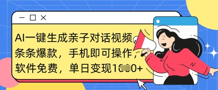 AI一键生成亲子对话视频，条条爆款，一部手机即可操作，单日变现数张-爱项目
