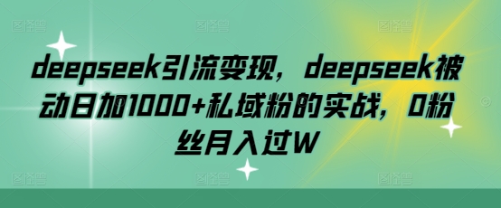 deepseek引流变现，deepseek被动日加1000+私域粉的实战，0粉丝月入过W-爱项目