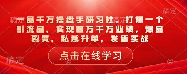 一品千万操盘手研习社，打爆一个引流品，实现百万千万业绩，爆品裂变，私域升单，发售实战-爱项目