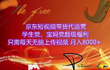 京东短视频带货代运营，学生党、宝妈党超级福利，只需每天无脑上传视频，月入8000+【仅揭秘】-爱项目
