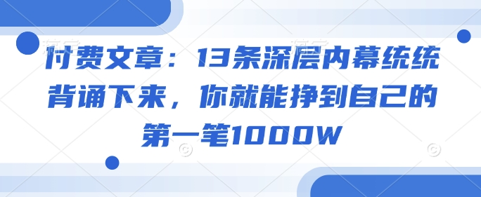 付费文章：13条深层内幕统统背诵下来，你就能挣到自己的第一笔1000W-爱项目