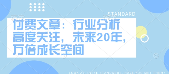 付费文章：行业分析 高度关注，未来20年，万倍成长空间-爱项目