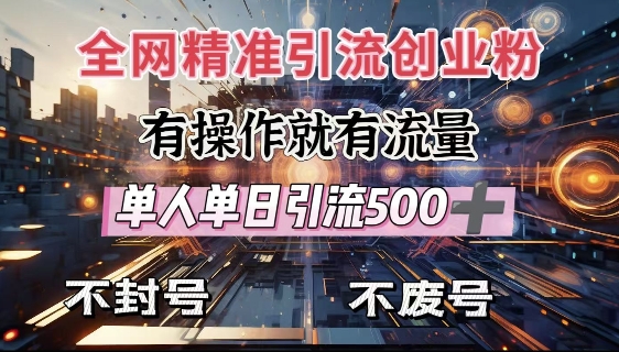 全网独家引流创业粉，有操作就有流量，单人单日引流500+，不封号、不费号-爱项目