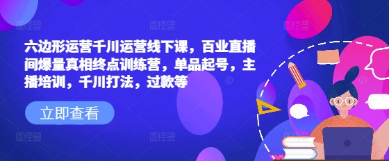 六边形运营千川运营线下课，百业直播间爆量真相终点训练营，单品起号，主播培训，千川打法，过款等-爱项目
