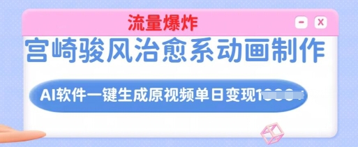 宫崎骏风治愈系动画制作，AI软件一键生成原创视频流量爆炸，单日变现多张，详细实操流程-爱项目
