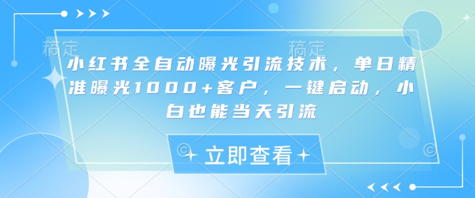 小红书全自动曝光引流技术，单日精准曝光1000+客户，一键启动，小白也能当天引流-爱项目