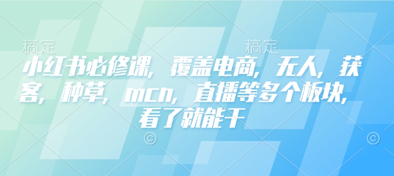 小红书必修课，覆盖电商，无人，获客，种草，mcn，直播等多个板块，看了就能干-爱项目