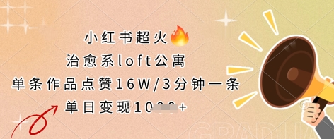 小红书超火的治愈系loft公寓，单条作品点赞16W，3分钟一条，单日变现数张-爱项目