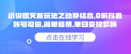 小说推文图文新玩法之动静结合，0粉抖音账号可做，简单粗暴，单日变现多张-爱项目