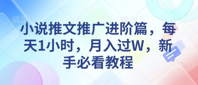小说推文推广进阶篇，每天1小时，月入过W，新手必看教程-爱项目