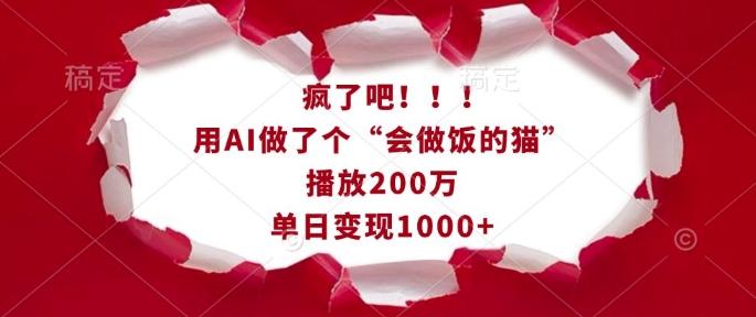 疯了吧！用AI做了个“会做饭的猫”，播放200万，单日变现1k-爱项目