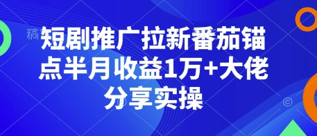 短剧推广拉新番茄锚点半月收益1万+大佬分享实操-爱项目