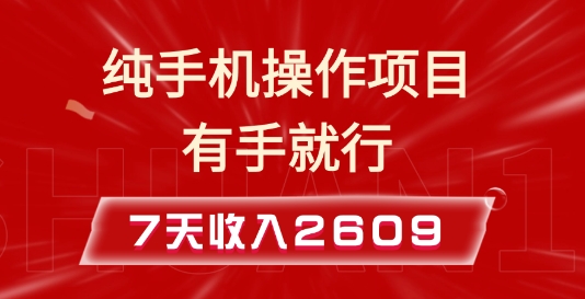 纯手机操作的小项目，有手就能做，7天收入2609+实操教程-爱项目