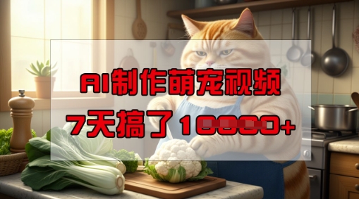 靠AI制作萌宠视频，操作简单门槛低，有手机就行，7天搞了1W-爱项目
