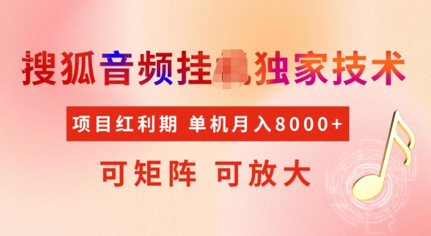 首发搜狐音频挂JI，项目红利期，可矩阵可放大，稳定月入5k-爱项目